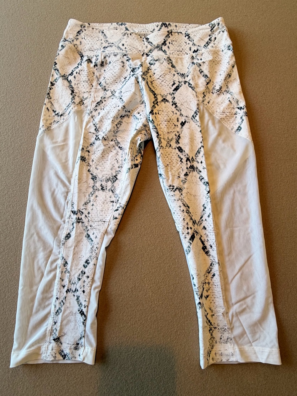Varley White Snakeskin Cropped Leggings in White and Black with mesh insert